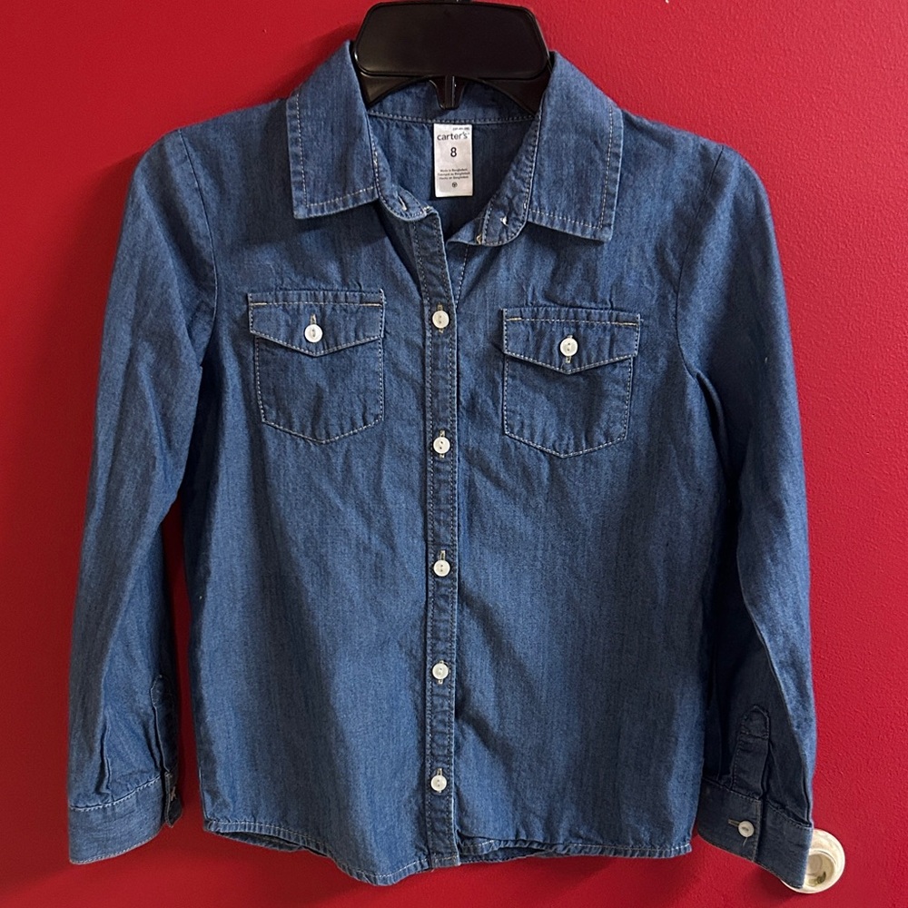 Carter's Classic Blue denim-look Kids Button-Down Shirt Girls size 8